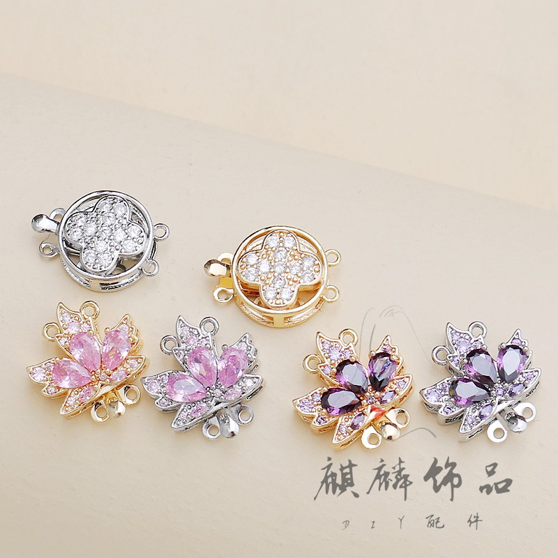 14K铜镀金镶锆枫叶插片连接扣