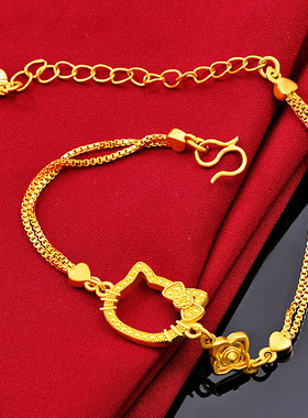 新中式沙金kitty猫手链女轻奢