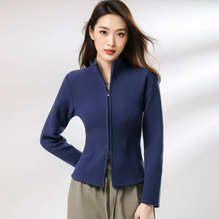 实力工厂立领双拉链长袖 女内搭 t恤女秋冬上衣中领半高领打底衫