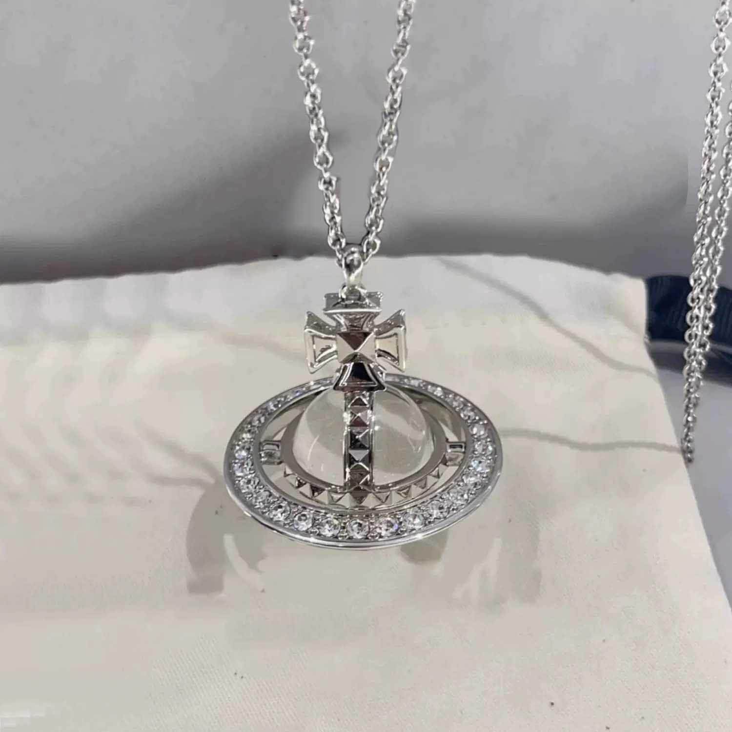thumbnail for [yy99] original design Pina large rivet Saturn necklace three-dimensional planet orb pendant does not fade