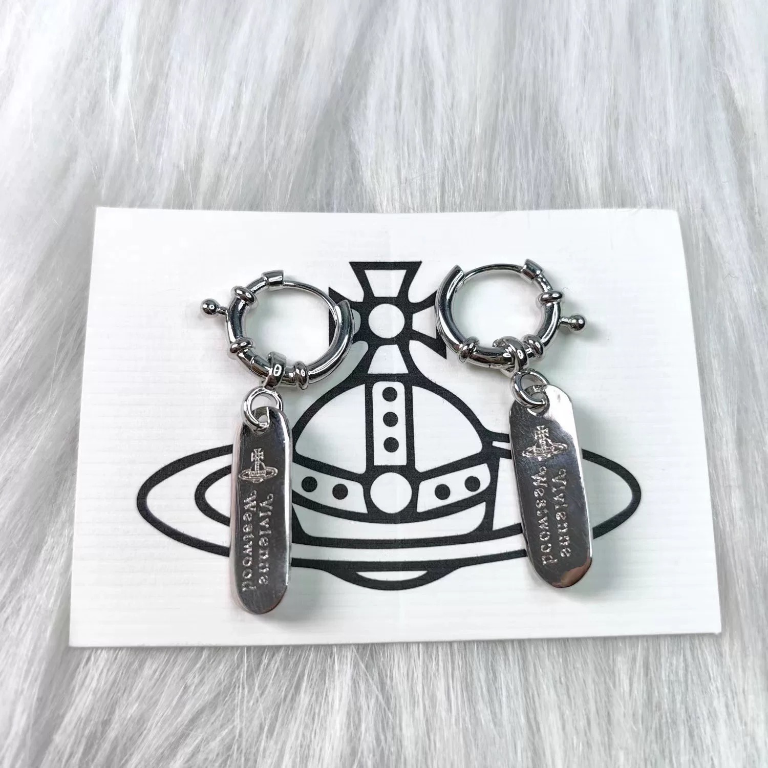 thumbnail for Square brand West Queen Mother pendant earrings, Saturn Vivian letters, niche design, high-end sense of light luxury, exquisite earrings