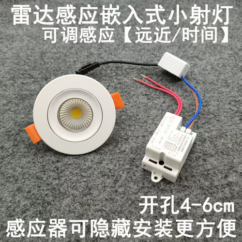 雷达人体感应小射灯开孔40/50/60mm嵌入式入户门玄关过道走廊夜灯