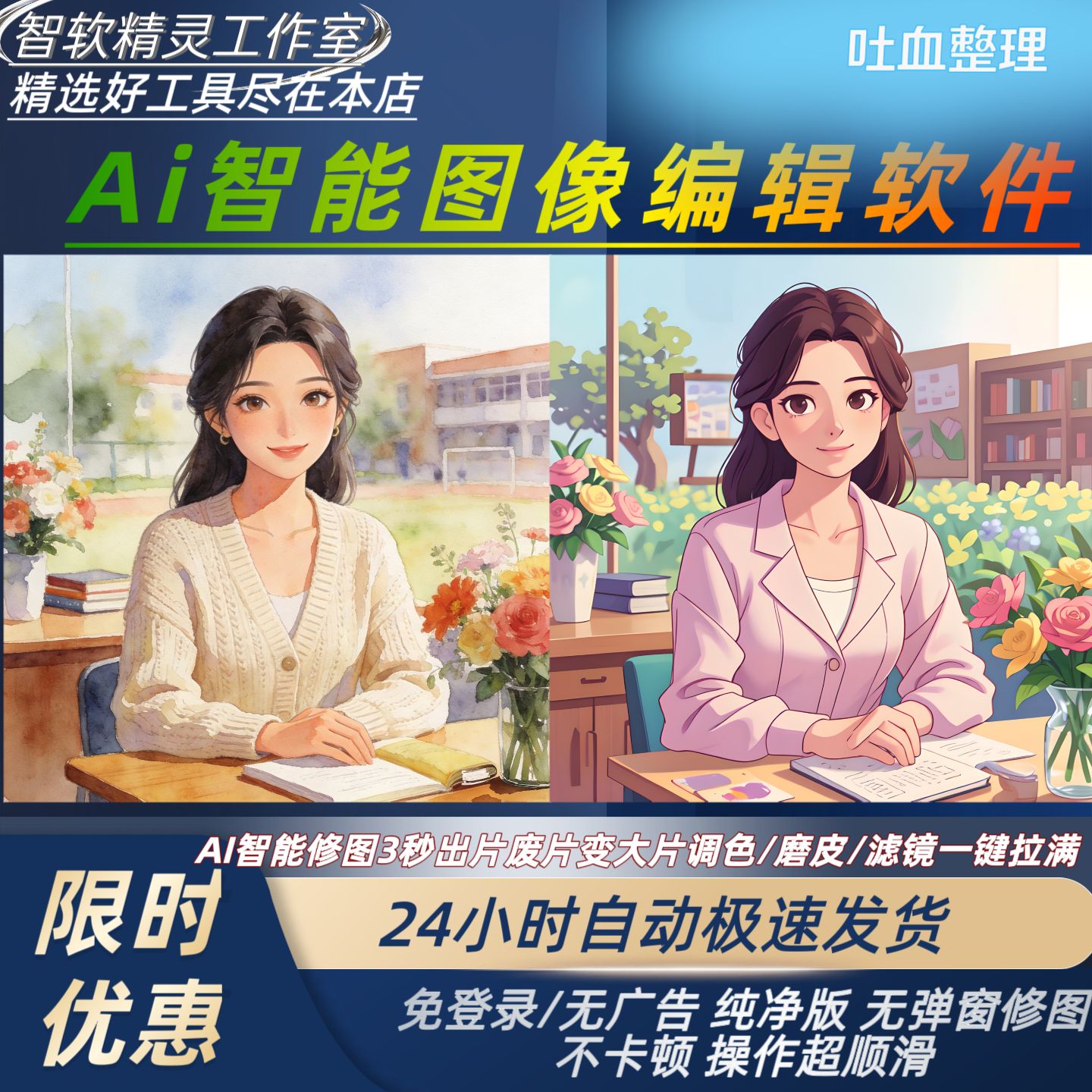 手机ai智能修图软件永久会员版照片修复艺术特效一键修图无水印