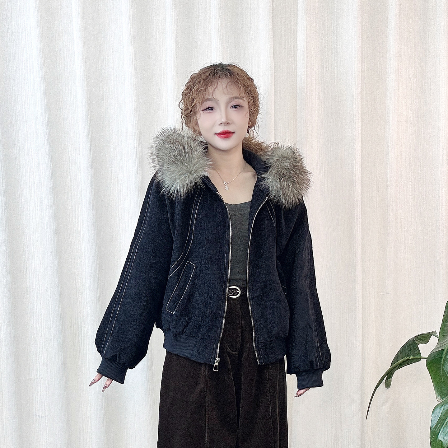 毛领派克服女冬短款连帽外套小个子宽松保暖加棉加厚夹克上衣棉衣