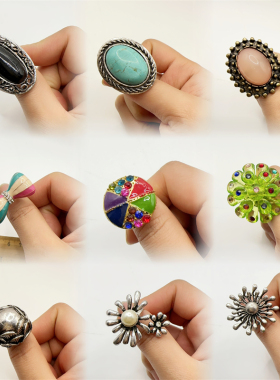 其他女合金夸张戒指复古滴釉时尚