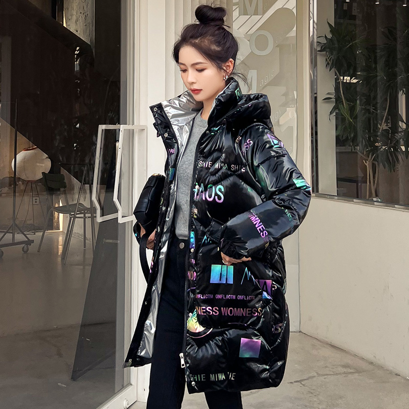 2025年新款羽绒棉服女冬季中长款韩版亮面免洗棉衣女加厚宽松棉袄