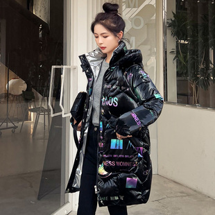 韩版 中长款 亮面免洗棉衣女加厚宽松棉袄 羽绒棉服女冬季 2025年新款