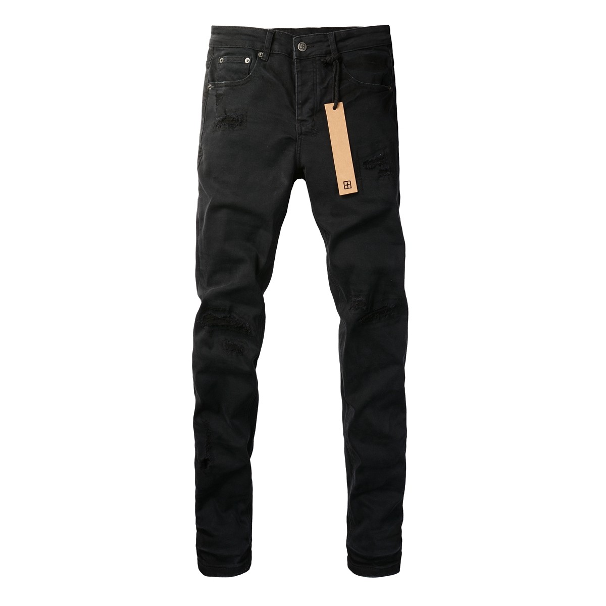 KSUBI JEANS 美式潮牌新款黑色膝盖刀割刮烂破洞弹力紧身牛仔裤男