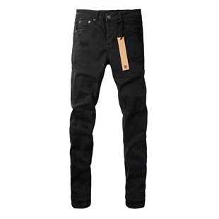 KSUBI JEANS 美式潮牌新款黑色膝盖刀割刮烂破洞弹力紧身牛仔裤男