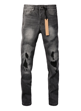 KSUBI JEANS 新款美式潮牌烟灰色独特水洗刮烂破洞弹力修身牛仔裤