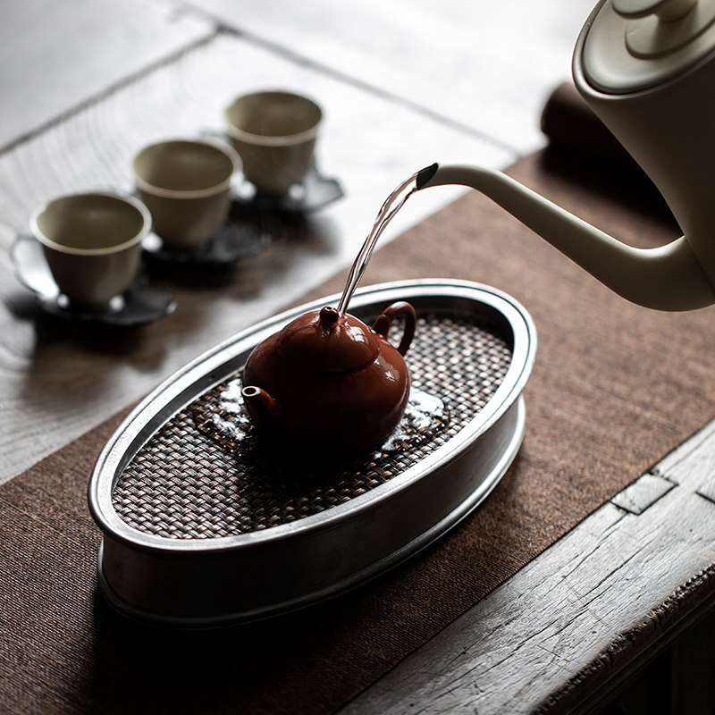 中式干泡台茶盘家用储水小型养壶托复古老锡茶台紫砂壶承建水茶承