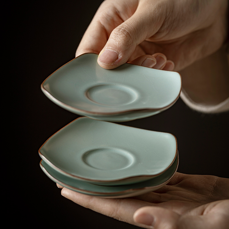 天青汝窑杯垫陶瓷四方杯托茶杯垫