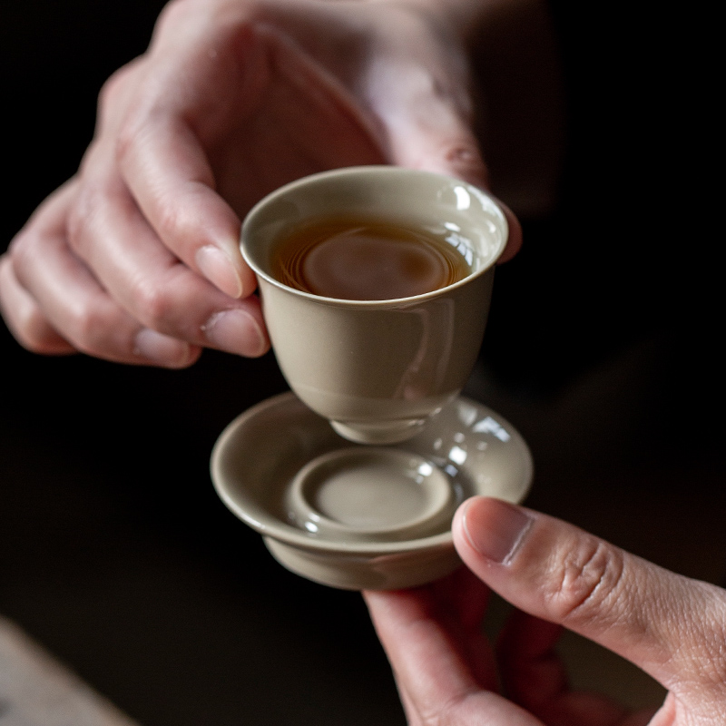 三点水中式草木灰茶杯托复古隔热