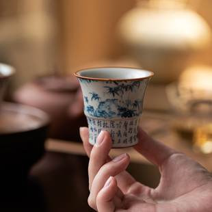 三点水汝窑竹节主人杯家用高档轻奢陶瓷茶杯茶具品茗杯个人杯单杯