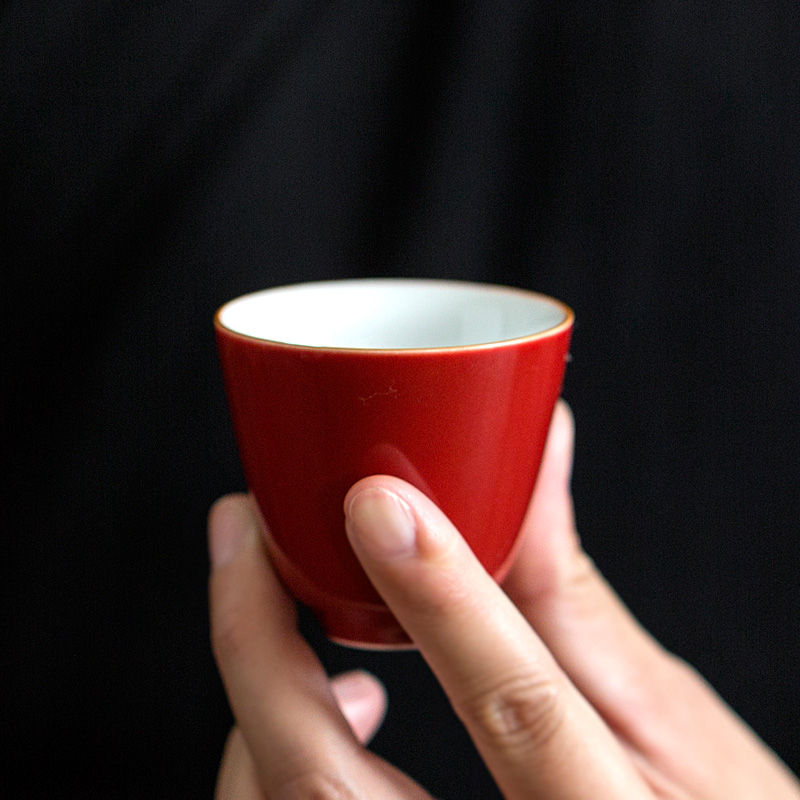 三点水 个性豆青茶杯家用霁蓝品茗杯 中式霁红主人杯胭脂红个人杯 餐饮具 茶杯 原图主图