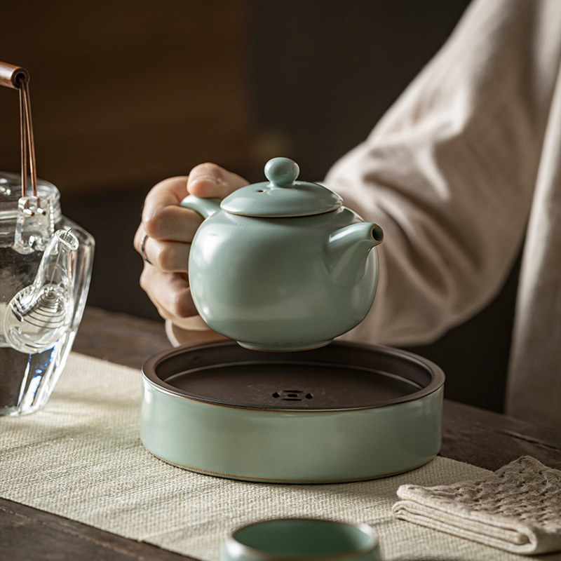 天青汝窑茶壶家用手工泡茶壶单壶
