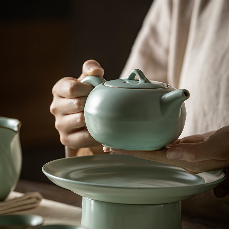 天青汝窑功夫茶壶家用陶瓷泡茶器