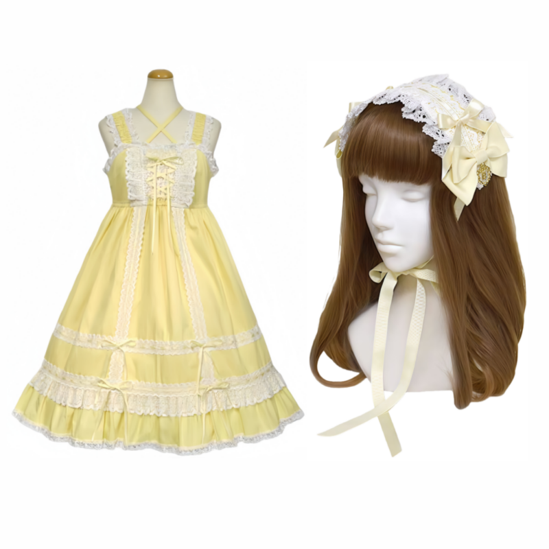 国内现货baby大萌款babydoll 奶黄色 bbd  jsk+发带 连衣裙lolita