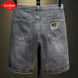 Leehom烟灰牛仔短裤男2026新款五分男士新款牛仔裤休闲裤中裤男款
