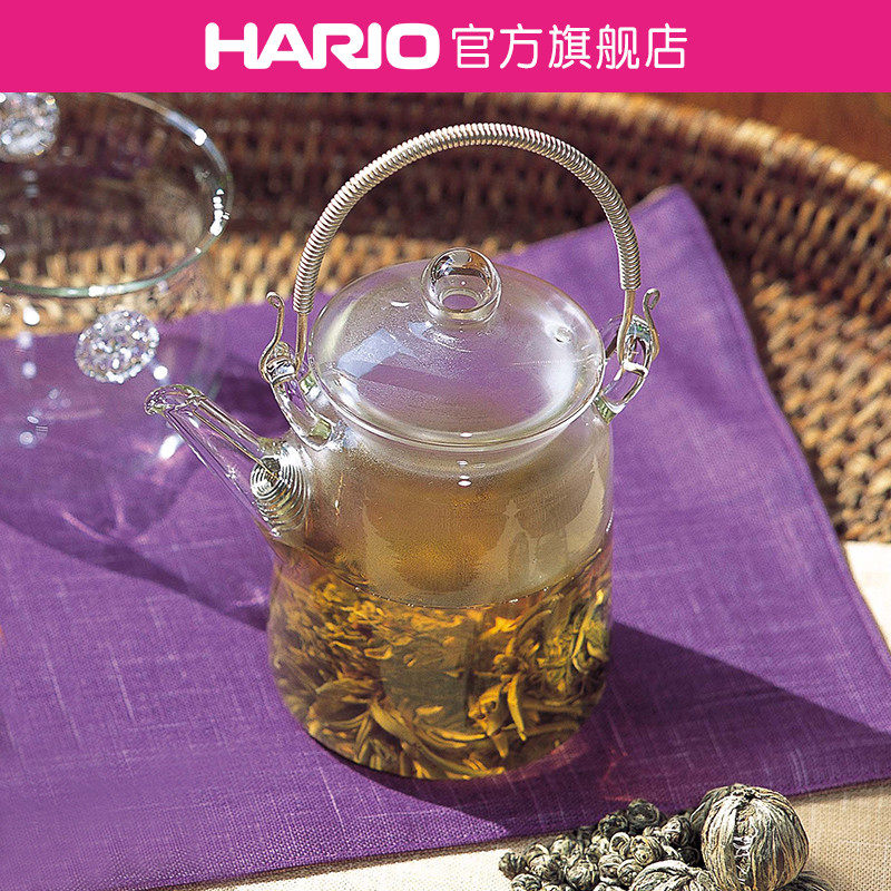 【旗舰店】HARIO进口玻璃茶壶带滤网冷水壶金属提梁壶花茶壶QSA