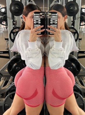 ATB 美国五花肉健身短裤女款微笑线性感高腰紧身蜜桃褶皱超弹显臀