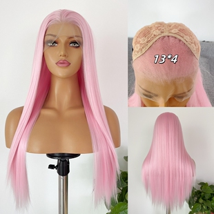 小马柔柔 浅粉色长直发假发套整顶万用动漫cos粉毛全头套手钩蕾丝