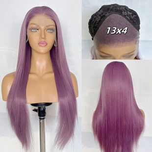 树莓紫 假发长直发万用COS假发全头套手钩13x4蕾丝化纤假发高温丝