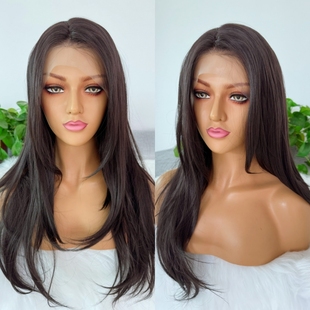 假发黑茶色卷发前蕾丝手织化纤假发套自然发际线日常整顶佩戴自然