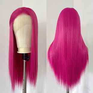 碧琪 玫红色假发长直发全头套高温丝化纤手勾蕾丝cos假发头套wig