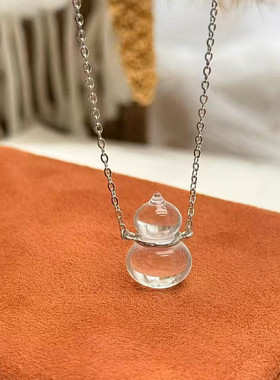 天然白水晶葫芦吊坠锁骨链女款