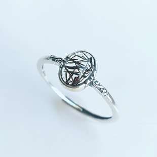 捡漏天然黑发晶戒指S925纯银镶嵌黑发晶指环简约女款复古风迷你款