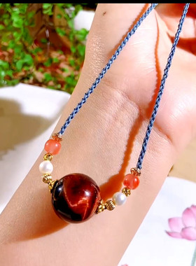 女款天然红虎眼锁骨链夏季百搭