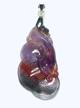 天然极光23水晶吊坠极光雕刻件如意挂件钛晶牙Auralite23水晶礼物