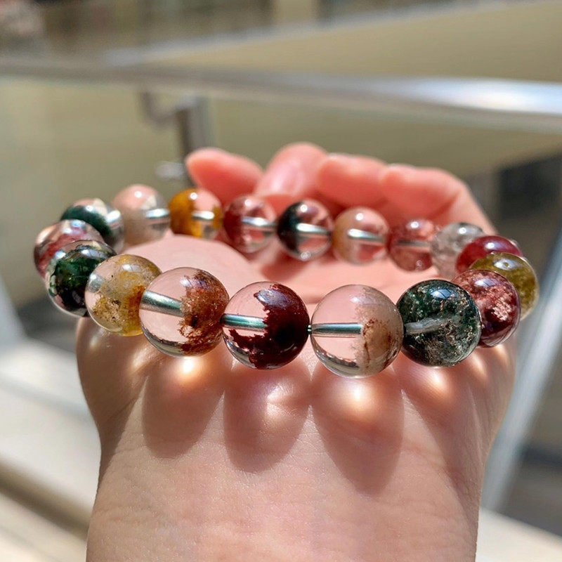 捡漏天然彩幽灵手链聚宝盆单圈红蓝白四季幽灵手串千层招财礼物