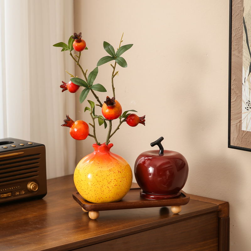 新中式石榴摆件多子多福玄关客厅茶几家居餐桌陶瓷插花花瓶装饰品
