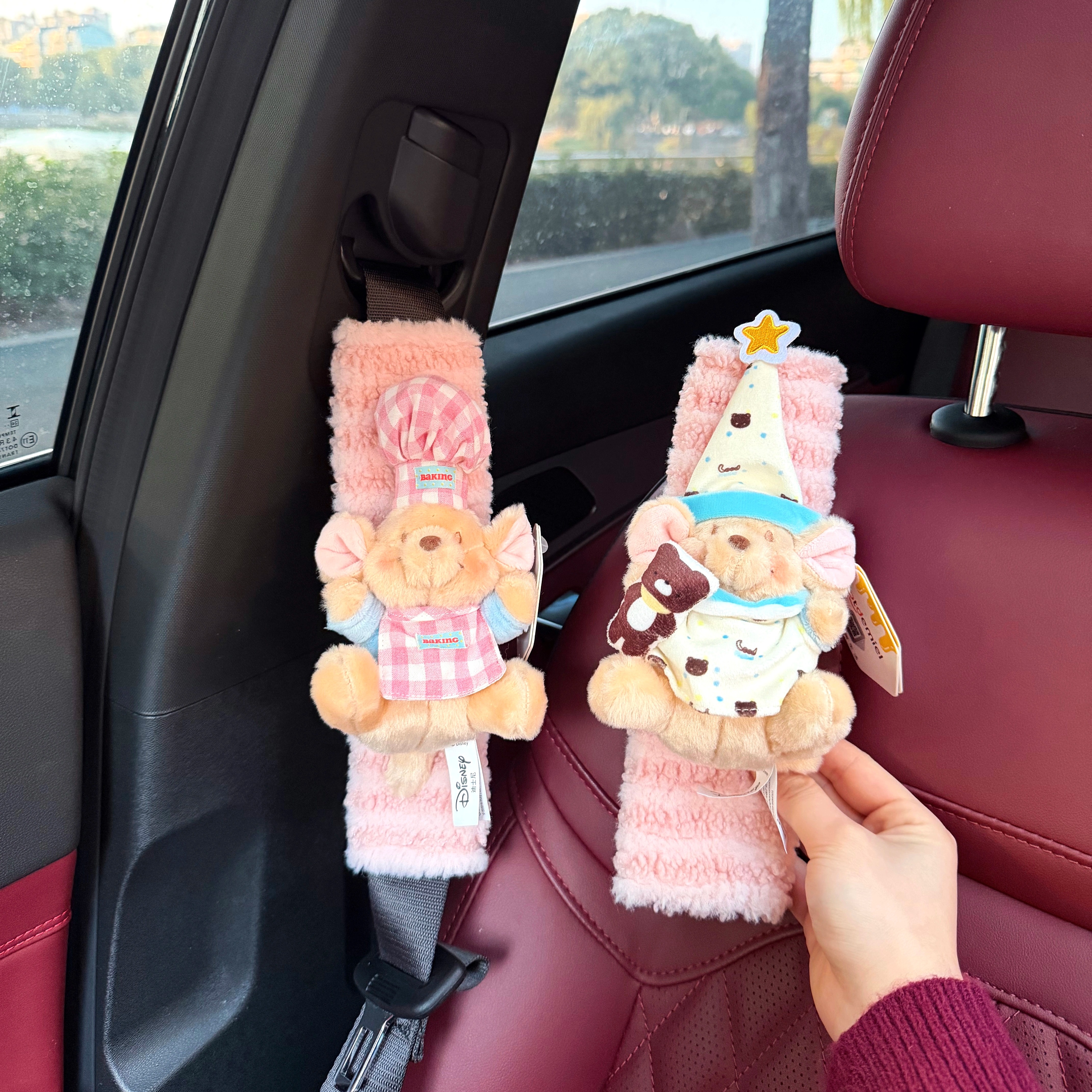 正版百亩森林小豆车载安全带护肩套可爱毛绒汽车内饰公仔送礼物