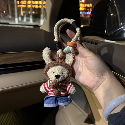 韩版可爱彩绳毛绒小熊挂件手工小公仔包包挂饰可爱玩偶车钥匙扣