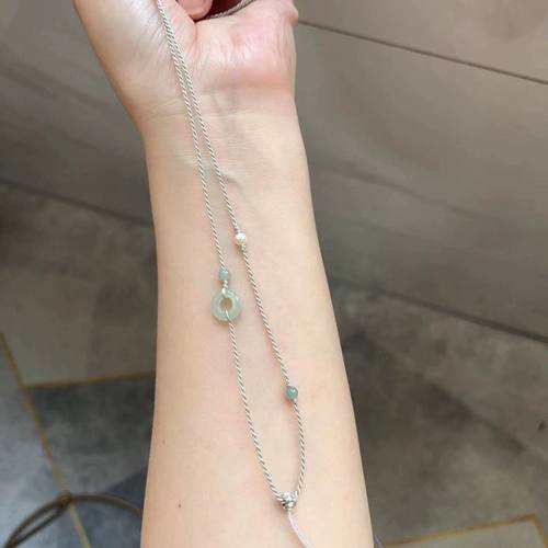 高档手工编织简约百搭和田玉挂绳翡翠平安吊坠女细项链调节小众