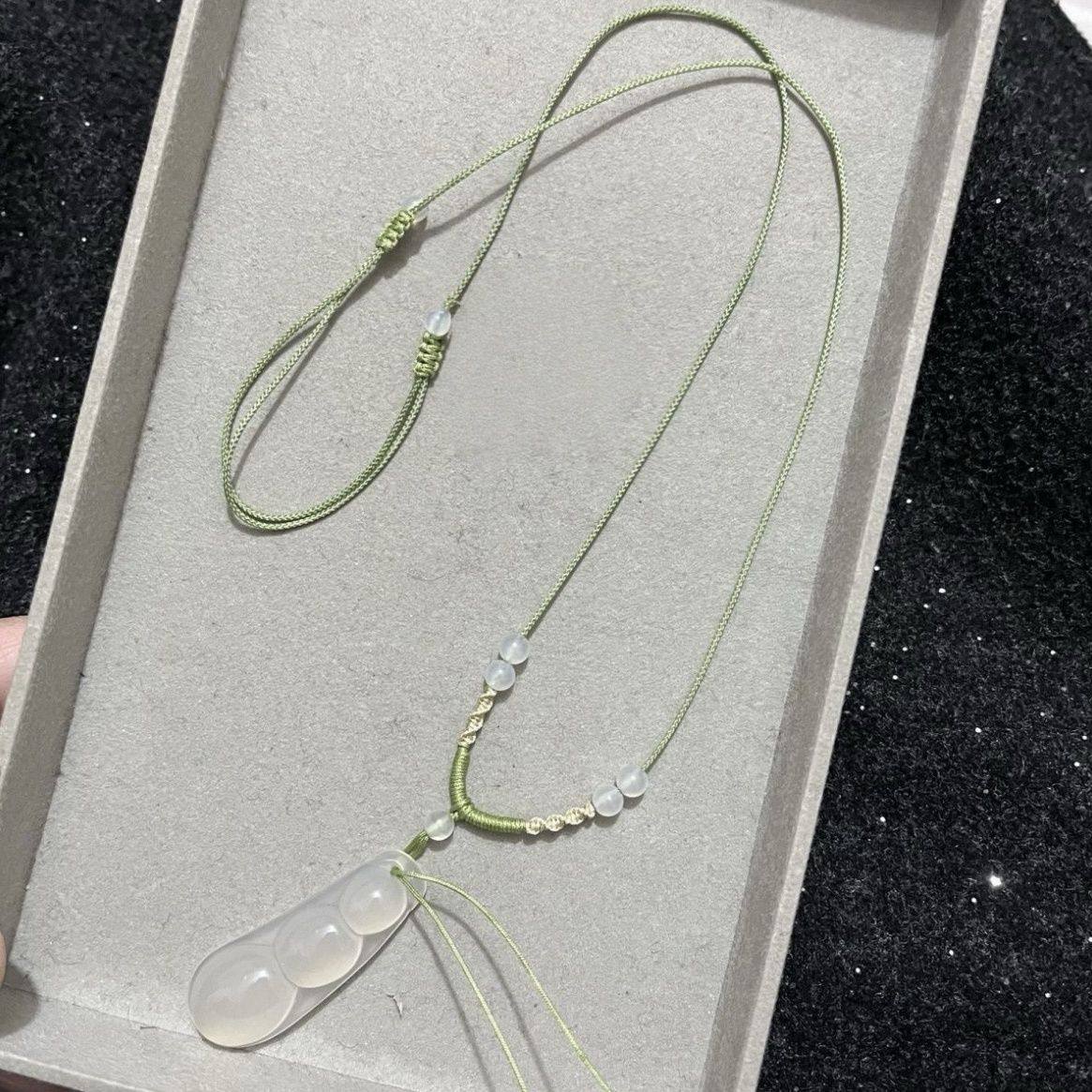 绿色手工清冷极细款简约翡翠和田玉无事牌项链绳女调节挂绳