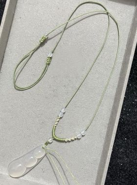 绿色手工清冷极细款简约翡翠和田玉无事牌项链绳女调节挂绳