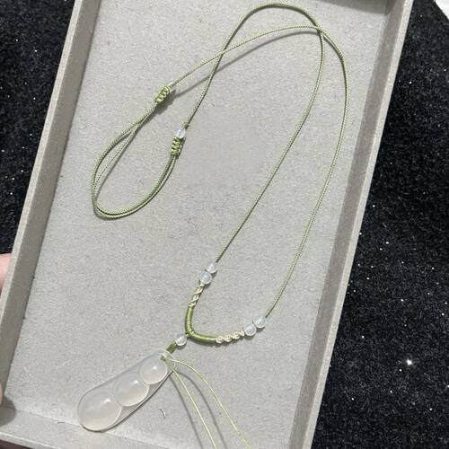 绿色手工清冷极细款简约翡翠和田玉无事牌项链绳女调节挂绳