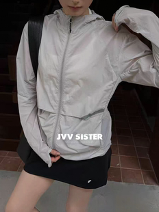 JVV SISTER韩版户外显瘦百搭连帽拉链短款外套女休闲上衣防紫外线