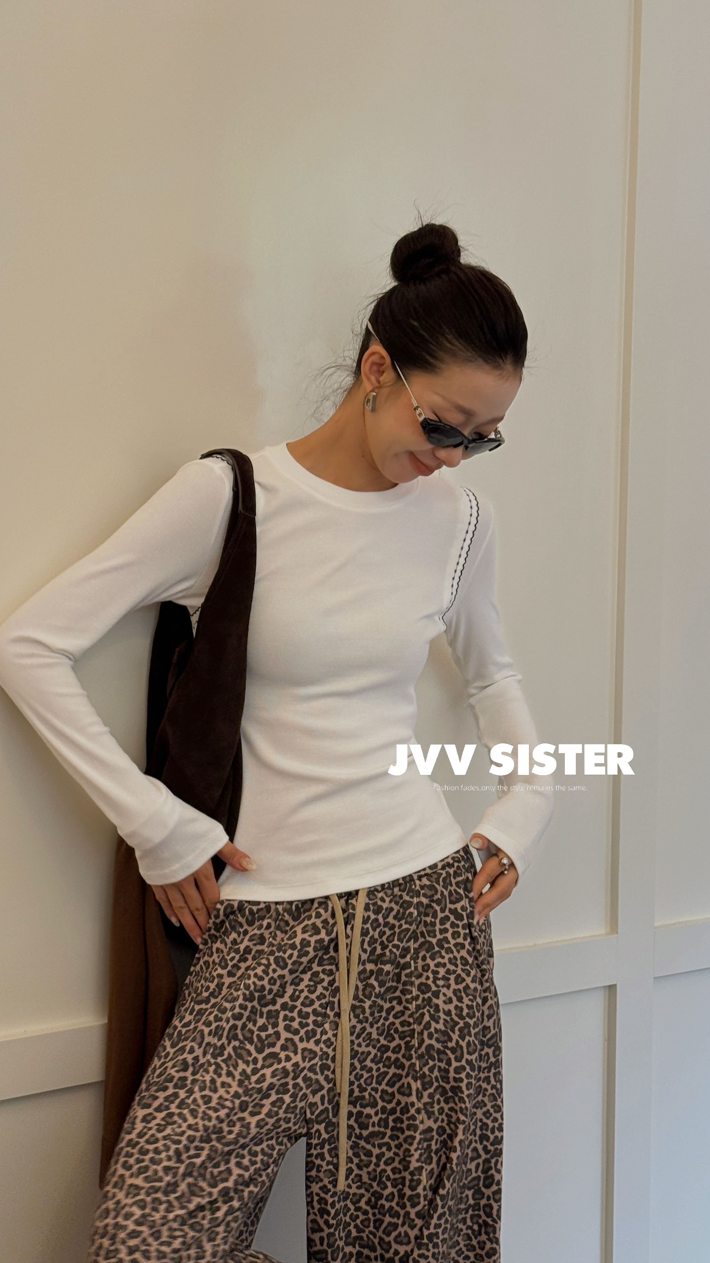JVV美式复古长袖T恤女2026秋冬新款宽松休闲百搭上衣91358
