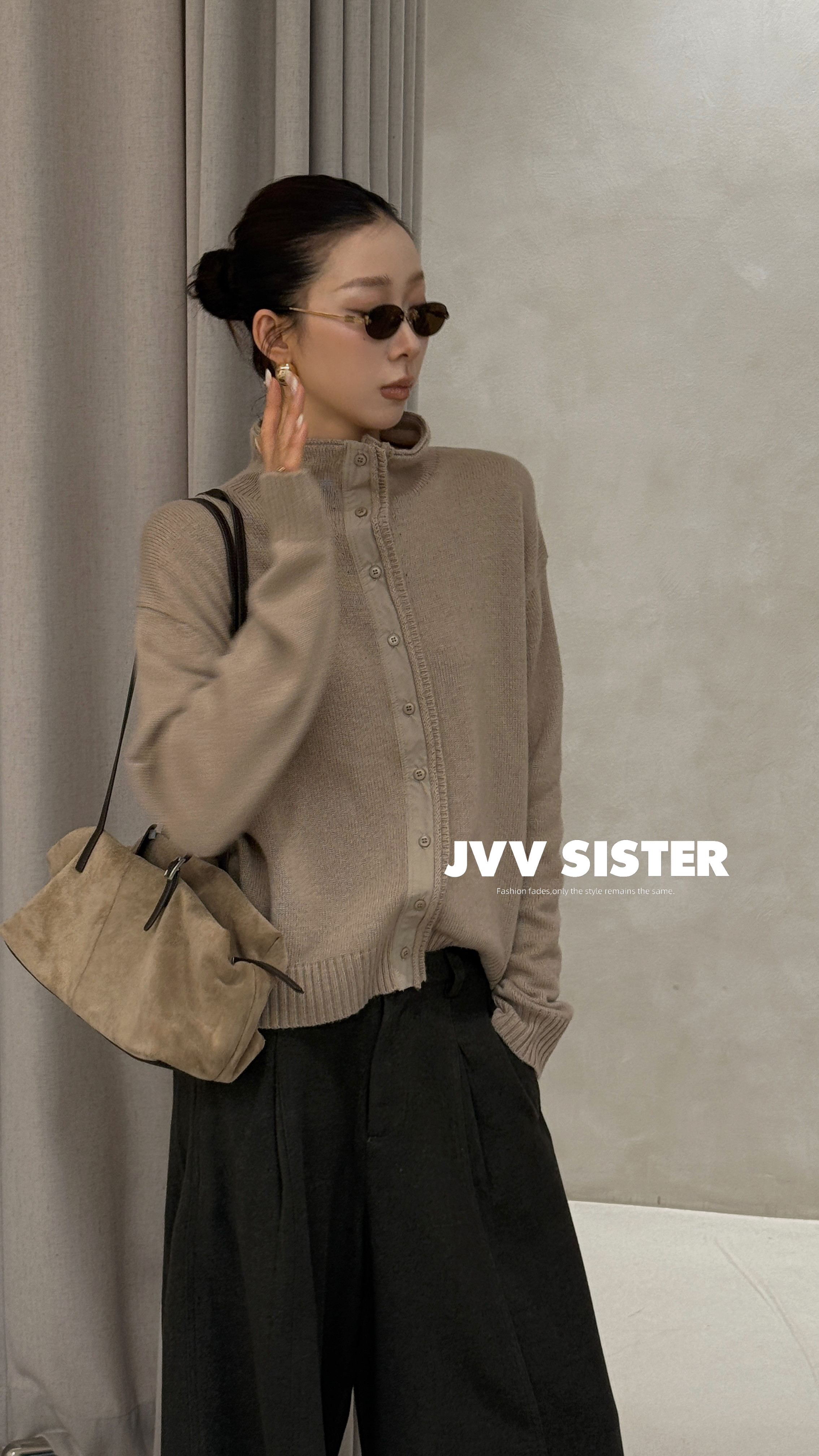 JVV美式复古宽松休闲百搭上衣女2026秋冬新款上衣女针织衫73016