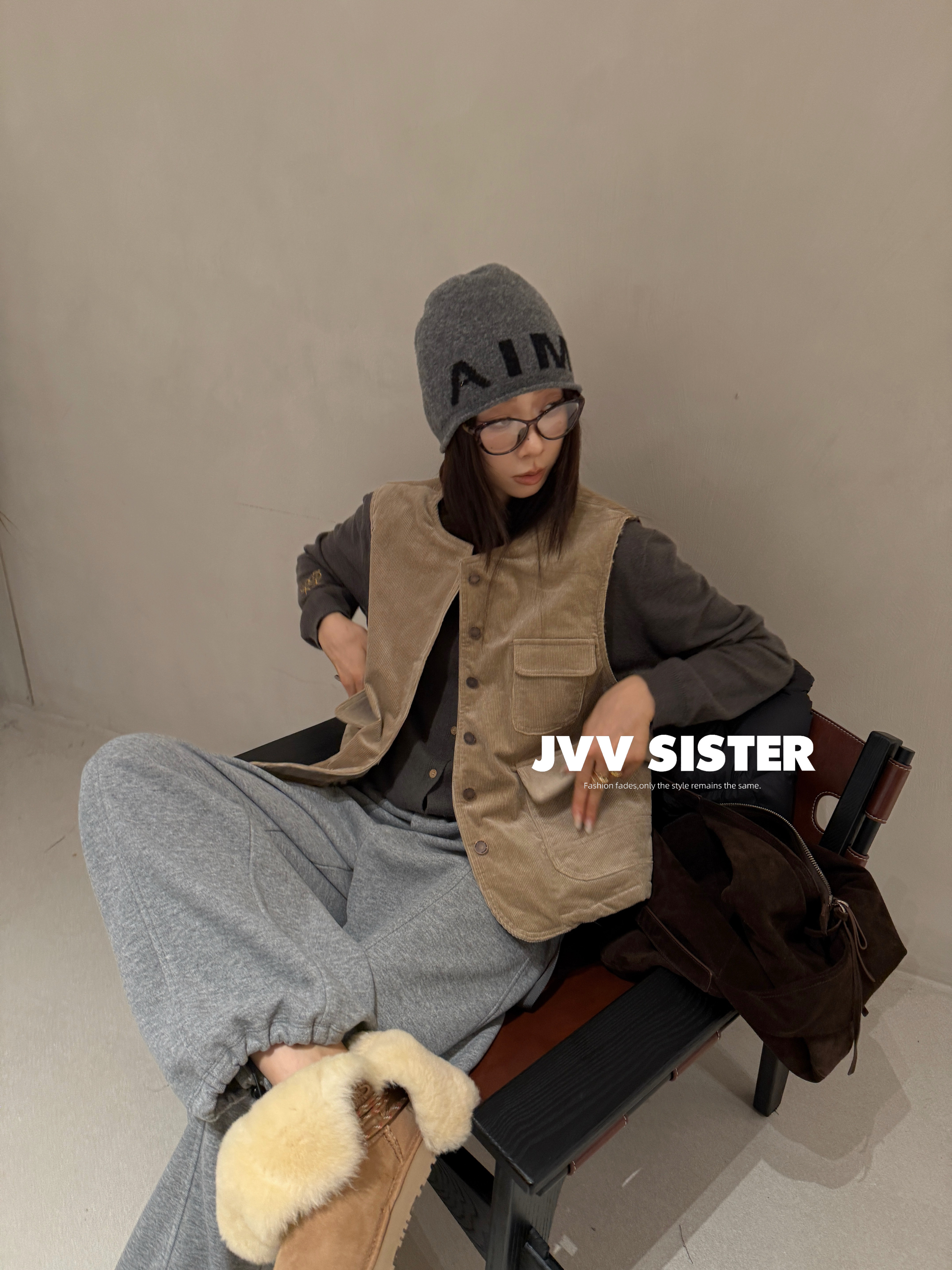JVV美式复古宽松休闲百搭上衣女2026秋冬新款上衣女马甲91389