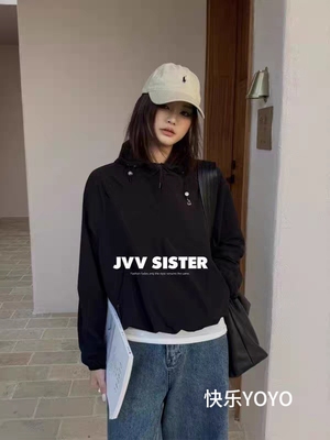 JVV SISTER女装2026春季新款百搭连帽拼接假两件宽松休闲上衣