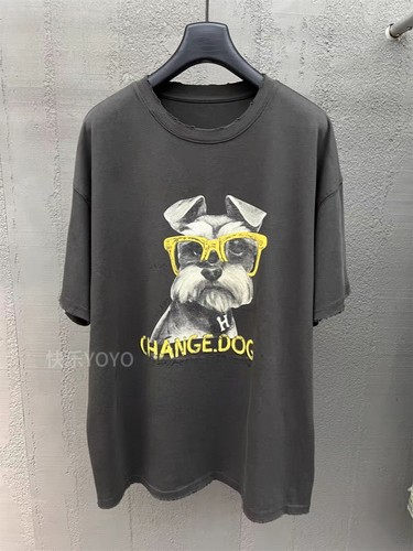 欧货bobo1972夏季新款通勤减龄撞色字母印花眼镜狗狗短袖T恤