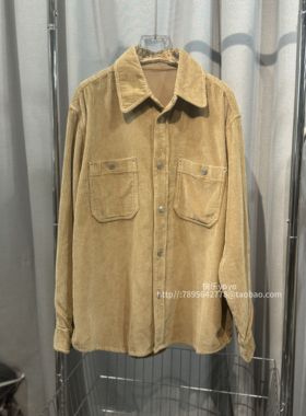 bobo1972古着宽松美式日系竖条纹工装宽松衬衣灯芯绒衬衫