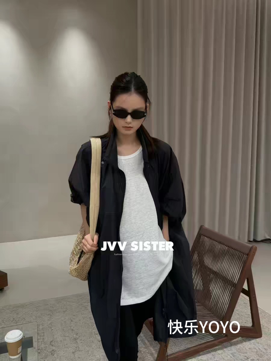 JVVSISTER春夏新款立领拉链长款风衣外套女休闲户外薄款防晒上衣