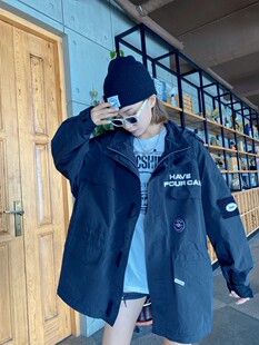 工装外套女秋季新品韩版宽松棉服女连帽夹棉加厚冲锋衣中长款